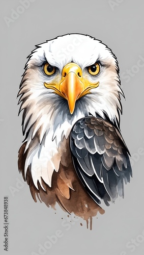 Colorful watercolor Bald Eagle logo illustration on a white background