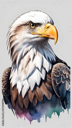 Colorful watercolor Bald Eagle logo illustration on a white background