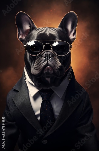 Canine dog funny puppy cute bulldog business portrait pet black background breed animal