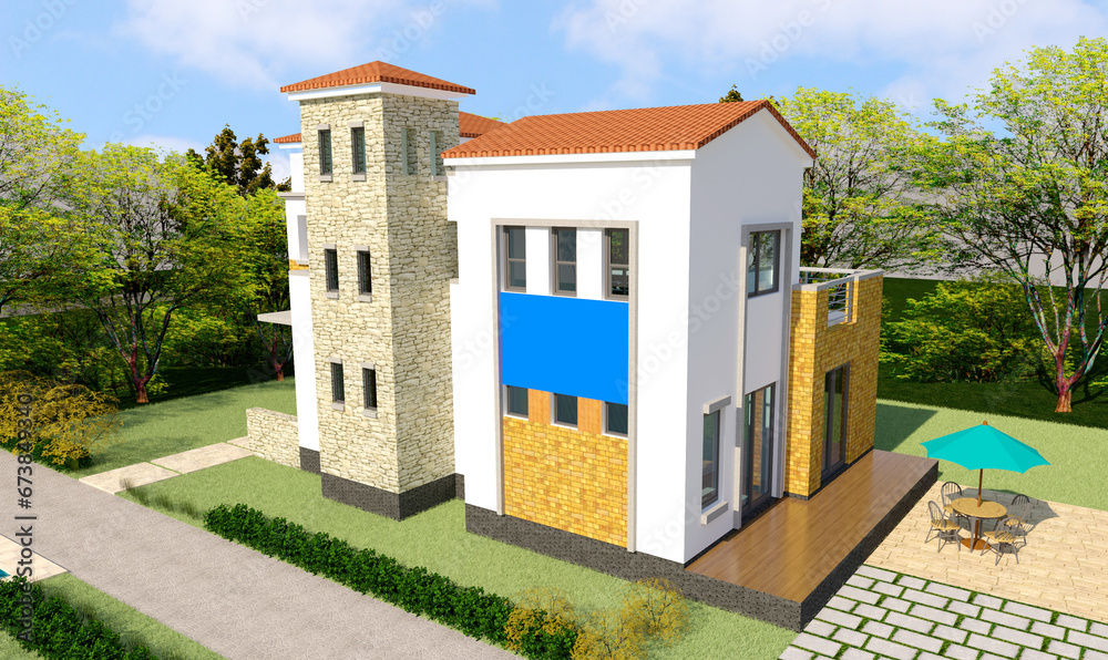 house in the village of saint malo country, illustration of a classic house - obrazy, fototapety, plakaty 