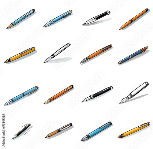 ensemble de stylo à bille, feutre et style à plume, isolé sur fond transparent