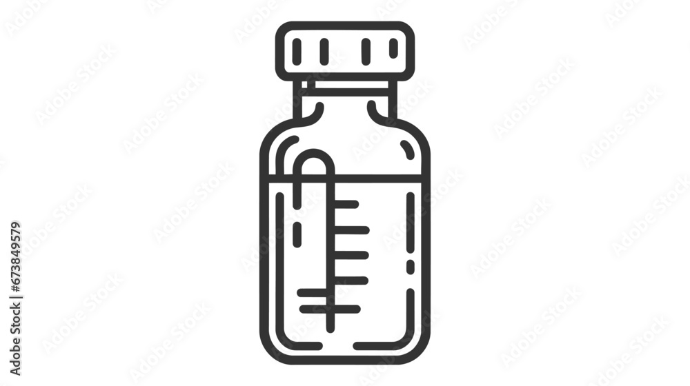A black and white vector icon of a medicine bottle with measurement markings A black and white vector icon of a medicine bottle with measurement markings