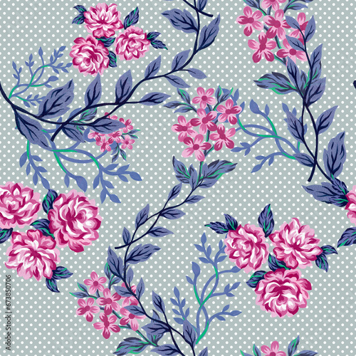 Gouache Illustration Chic rose pattern title and seamless pieces suitable for printing