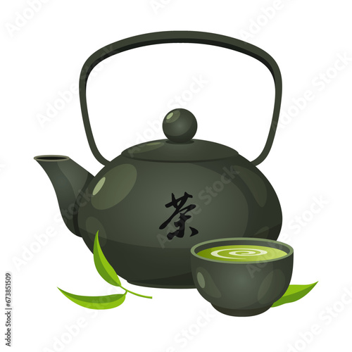 Teapot and cup of Japanese tea illustration 
