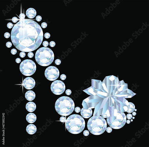 Diamond high heels on black background.