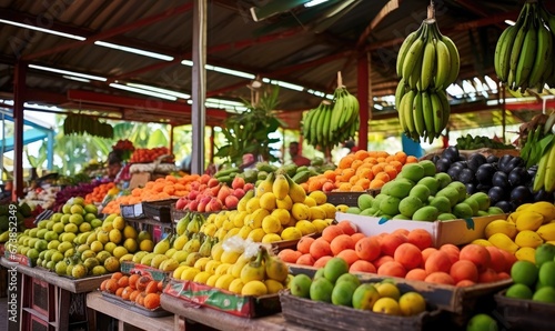 A Colorful Array of Fresh Fruits at a Vibrant Fruit Stand