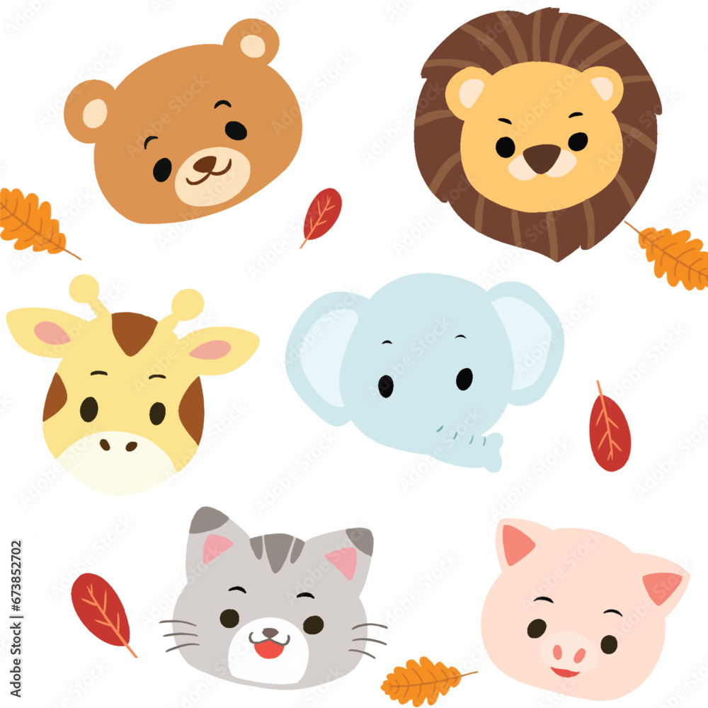 picture of a set of cute forest animals on a white background