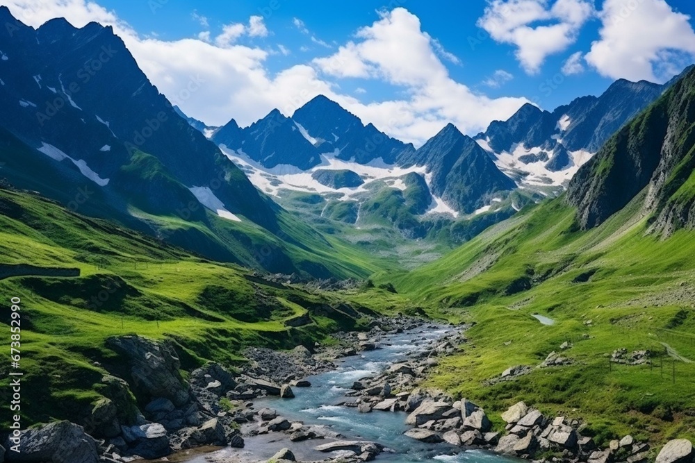 Beautiful landscape of mountains in Fagaras, Romania. Generative AI