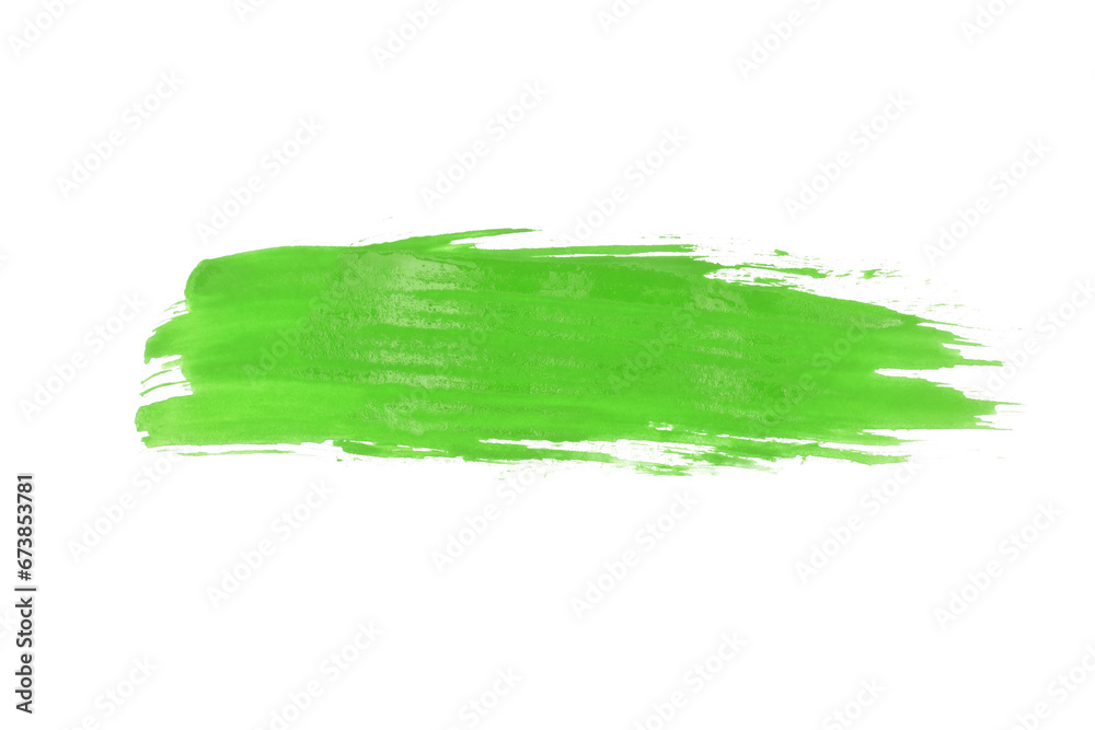 Green brush watercolor painting isolated on transparent background.