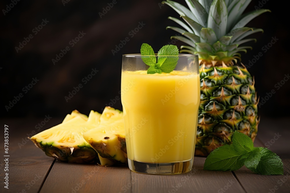Tropical wellness in a glass: freshly made ginger pineapple juice basking in the warmth of the morning sun Tropical wellness in a glass: freshly made ginger pineapple juice basking in the warmth of the morning sun