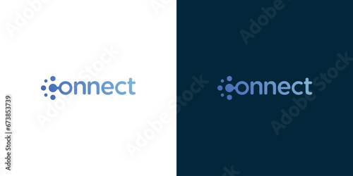 Connect Logo Blue Gradient Circular Rounded with Connected Dots Wordmark Necative Space C. Vector Logo Design Template Element.