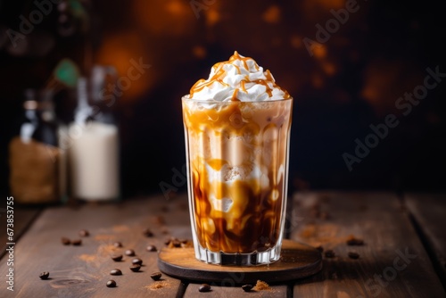 Savoring a sweet and creamy iced toffee coffee in the gentle glow of morning sunlight