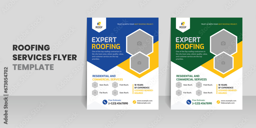 Roofing flyer template with home repair handyman services leaflet design