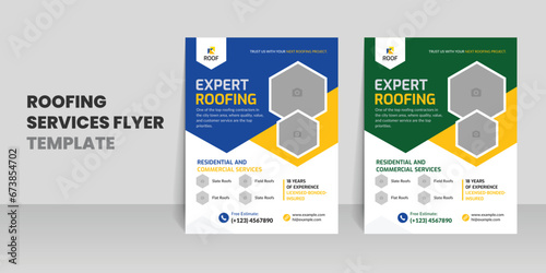 Roofing flyer template with home repair handyman services leaflet design