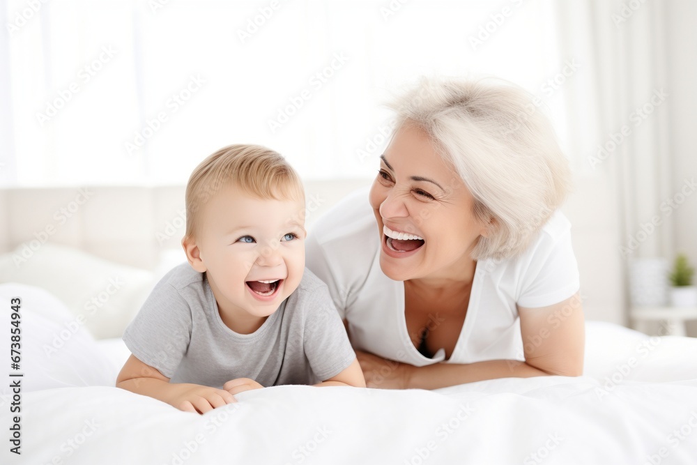 Celebrating Family: A Smiling and Happy Mature Lady Shares Joyful Moments with Her Grandson, Creating Precious Memories Filled with Love, Laughter, and Generational Connection