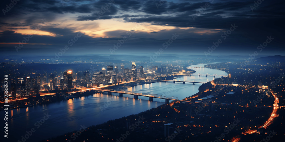 Fototapeta premium Vista panorámica de una ciudad de noche 
