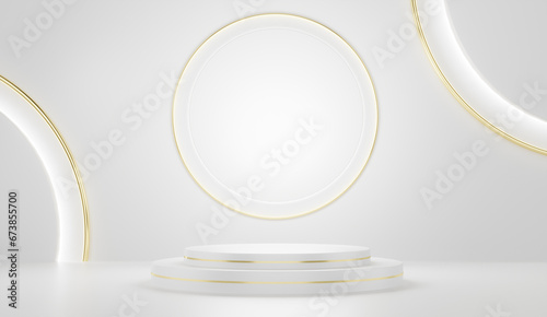 White realistic 3D backdrop with golden circles photo