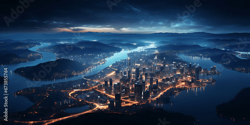 Vista panorámica de una ciudad de noche 