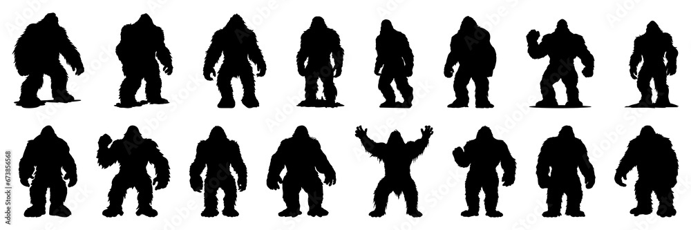 Big food yeti silhouettes set, large pack of vector silhouette design, isolated white background