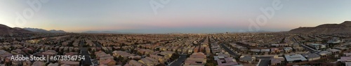 Panoramic shot of a serene residential neighborhood in the evening in Las Vegas