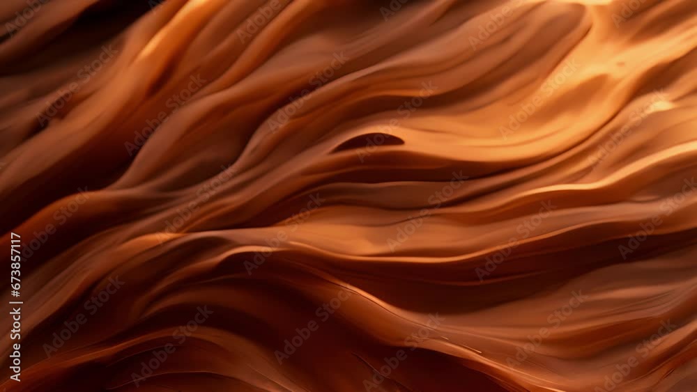 A cascading waterfall of tawny fabric, rippled and pleated like waves, with a rous sheen and soft, velvety texture. A cascading waterfall of tawny fabric, rippled and pleated like waves, with a rous sheen and soft, velvety texture.