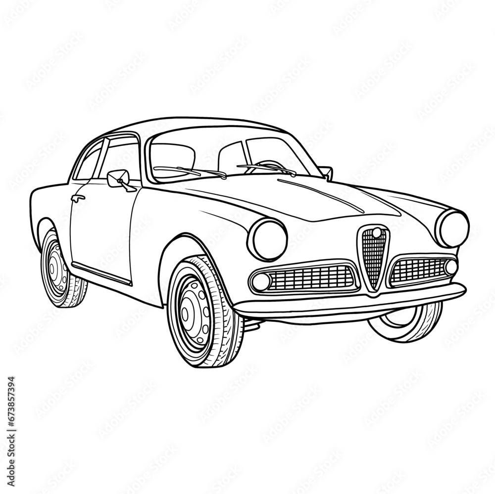 Vintage American Classic Sport Cars Vector illustration Line art,outline retro sport Car illustration hand drawn sketch, isolated on white background