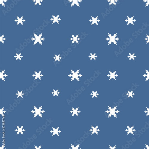 Snowflakes. Seamless vector pattern. Endlessly repeating pattern. Snow-white snowflakes on an isolated blue background. Christmas decorative element. Idea for packaging, case, textile, wallpaper
