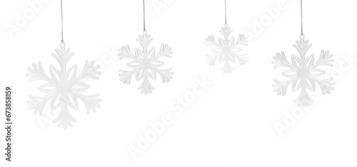 Hanging Snowflakes isolated on white background. Merry Christmas and New Year decorations.