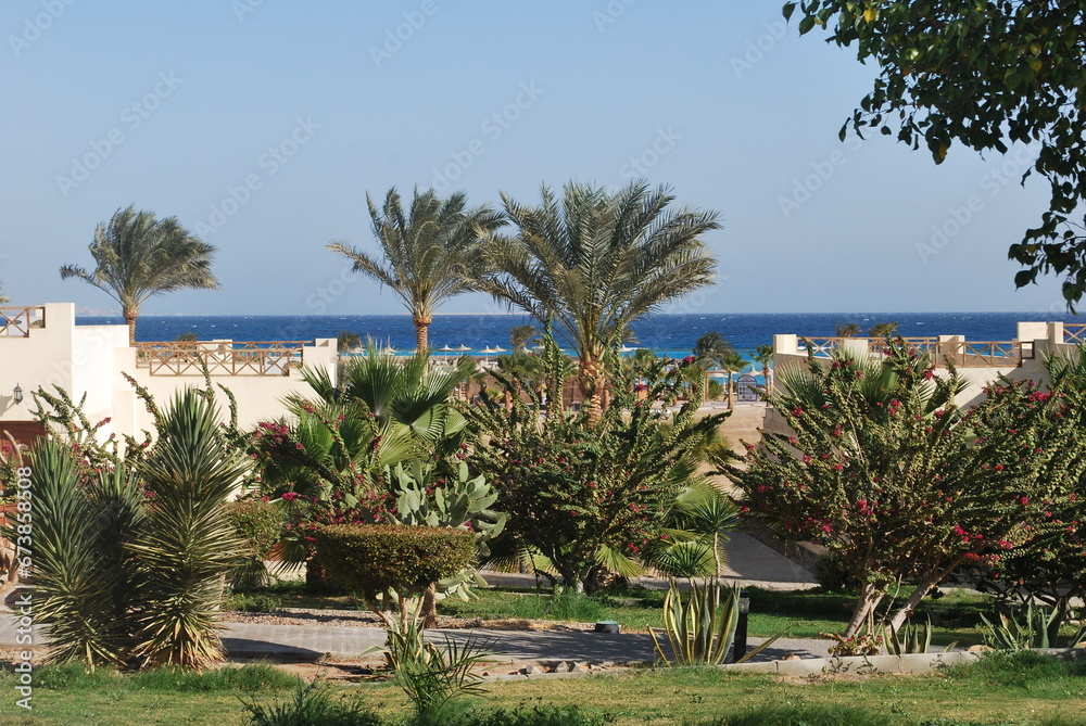 Classic egyptian hotel. The beauty of the Egyptian resort of Hurghada. 