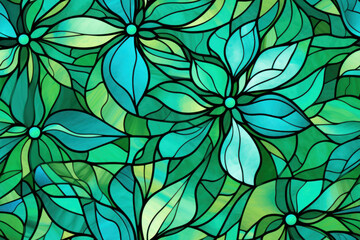 Deken met foto Bloemen patronen Groen turquoise glas-in-lood bloemenpatroon  © Studio Zenith