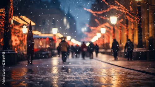 New Year's winter streets decorated with garlands