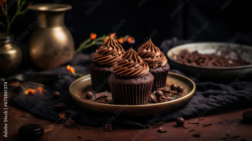 Dark chocolate mini cupcakes with chocolate ganache frosting