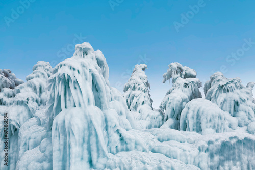Trees covered with snow and ice on top of mountains