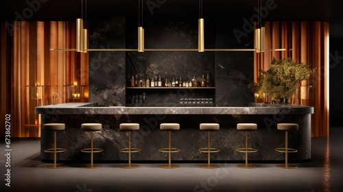 Luxury bar made of marble with yellow neon lighting