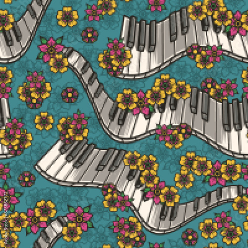 Piano keys vintage seamless pattern colorful