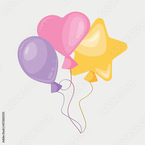 Colorful birthday balloons on a white background.