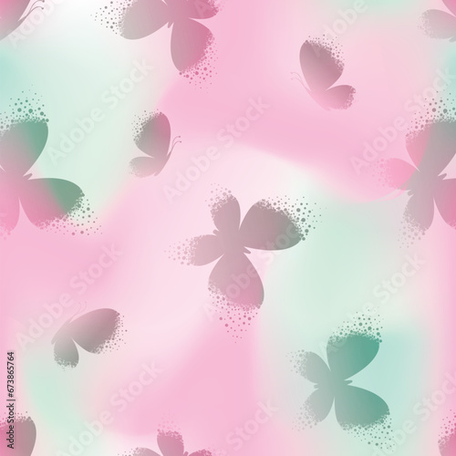 Vector butterfly seamless repeat pattern design background. Pink colorful butterfly silhouette, cute girly pastel pattern.