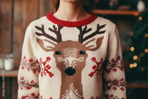 knitted christmas sweater with deer motif female fashion © krissikunterbunt