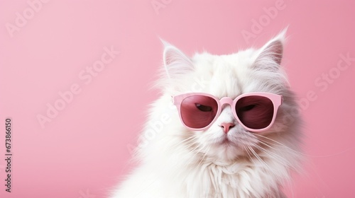 Cute Domestic Cat wearing glasses with Adorable Pink Nose in Close-up Portrait generated by AI tool