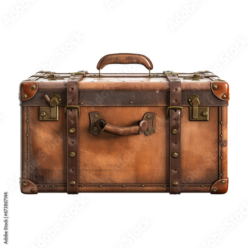 Old brown suitcase isolated on white transparent background. Created with generative AI