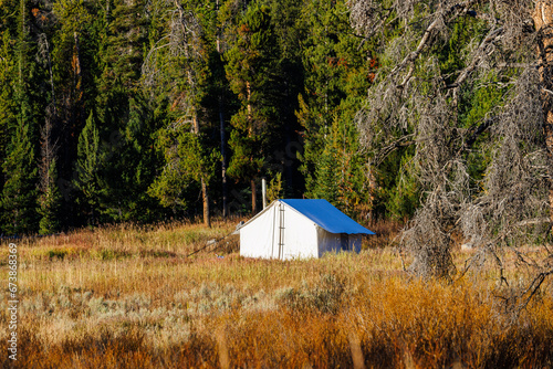 Outfitters wall tent set up in the Bridger Teton National Forest in Wyoming. photo