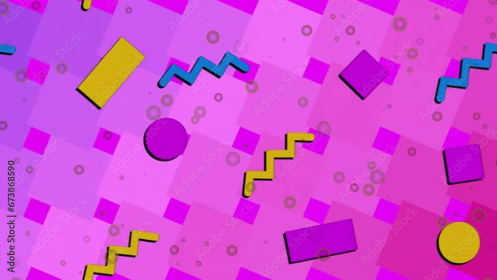 Animation of spots and abstract shapes moving on purple background Animation of spots and abstract shapes moving on purple background