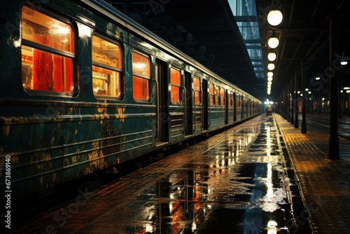 subway stop, station at night