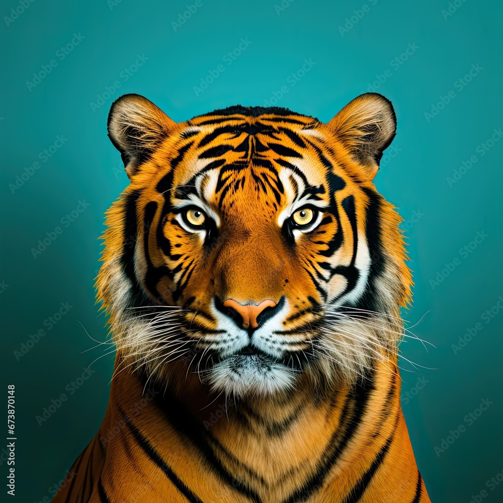 Fototapeta premium portrait of tiger on green background