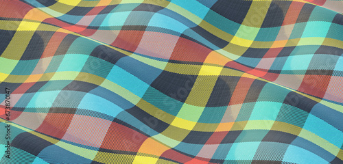 stripes plaid pattern silk satin background Soft wrinkles on shiny fabric Elegant background Web banner Top view Smooth silk 3D illustration