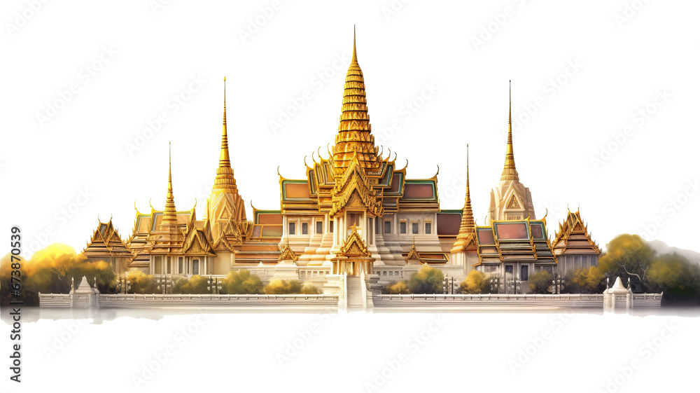 thailand's wat phra kaew temple in Bangkok on transparent background generative ai