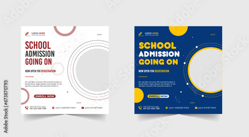 School admission social media post banner design. back to school social media post banner design set. Back to school admission promotion banner. school admission template for social media ad.
