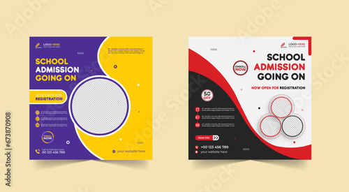 School admission social media post banner design. back to school social media post banner design set. Back to school admission promotion banner. school admission template for social media ad.
