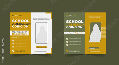 School admission social media post banner design. back to school social media post banner design set. Back to school admission promotion banner. school admission template for social media ad.
