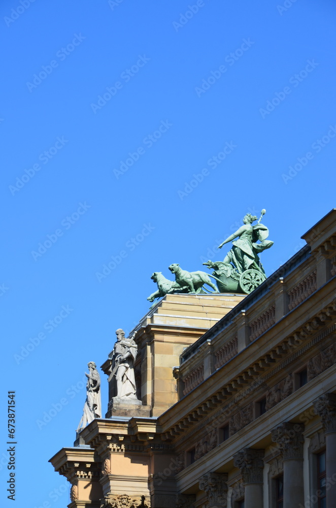 Wiesbaden, Germany - 09.30.2018: The State Theatre, with the statue of Friedrich Schiller in front